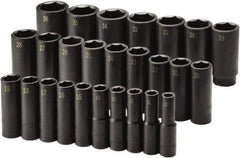 SK - 26 Piece 1/2" Drive Deep Impact Socket Set - 6 Points, 10 to 36mm, Metric Measurement Standard - Apex Tool & Supply