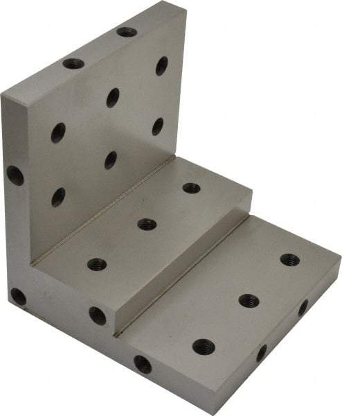SPI - 6" Wide x 6" Deep x 6" High Steel Precision-Ground Angle Plate - Stepped Plate, Machined Holes on Surface, Open End - Apex Tool & Supply