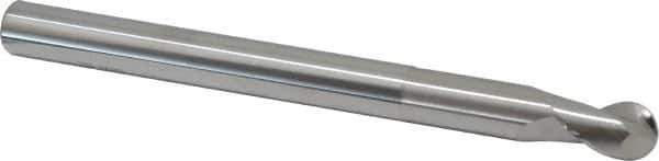 SGS - 1/2" Diam, 5/8" LOC, 2 Flute Solid Carbide Ball End Mill - Uncoated, Single End, 6" OAL, 1/2" Shank Diam, Spiral Flute - Apex Tool & Supply