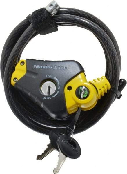 Master Lock - 6' Long 4 Pin Tumbler Keyed Padlock Cable & Lock - 3/8" Diam, Keyed Alike - Apex Tool & Supply