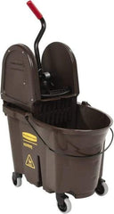Rubbermaid - 35 Qt Plastic Bucket & Wringer - 20-1/8" Long x 36-1/2" High x 15-3/4" Wide, Brown - Apex Tool & Supply