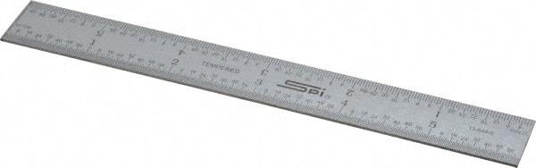 SPI - 6" Long, 1/64, 1/32" and 0.5, 1mm Graduation, Rigid Steel Rule - English/Metric Graduation Style, 3/4" Wide, Silver, Satin Chrome Finish - Apex Tool & Supply