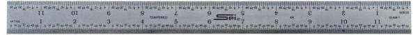 SPI - 18" Long, 1/64, 1/50, 1/32, 1/10" Graduation, Rigid Steel Rule - 3R Graduation Style, 1-1/8" Wide, Silver, Satin Chrome Finish - Apex Tool & Supply