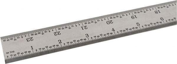 SPI - 24" Long, 1/64, 1/32" and 0.5, 1mm Graduation, Rigid Steel Rule - English/Metric Graduation Style, 1-1/8" Wide, Silver, Satin Chrome Finish - Apex Tool & Supply