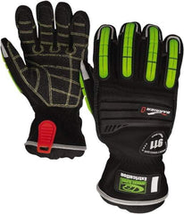 Ringers Gloves - Size S (8), Kevlar/Thermal Plastic Rubber Cut Resistant Gloves - Elastic Cuff, Black w/ Reflective Panels, Paired - Apex Tool & Supply