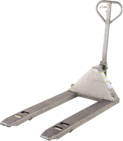 Vestil - 5,500 Lb Capacity, 7-3/4" Lift Stainless Steel Pallet Truck - 2-7/8" Min Lift Height, 48" Fork Length x 27" Fork Width, 27" Overall Width - Apex Tool & Supply