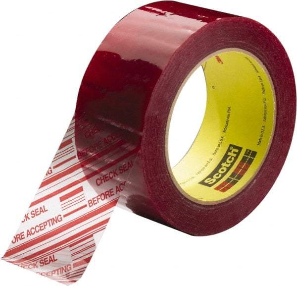 3M - 2" x 110 Yd Clear & Red Rubber Adhesive Sealing Tape - Polypropylene Film Backing, 1.9 mil Thick, 44 Lb Tensile Strength, Series 3779 - Apex Tool & Supply
