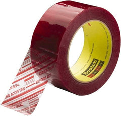 3M - 2" x 110 Yd Clear & Red Rubber Adhesive Sealing Tape - Polypropylene Film Backing, 1.9 mil Thick, 44 Lb Tensile Strength, Series 3779 - Apex Tool & Supply