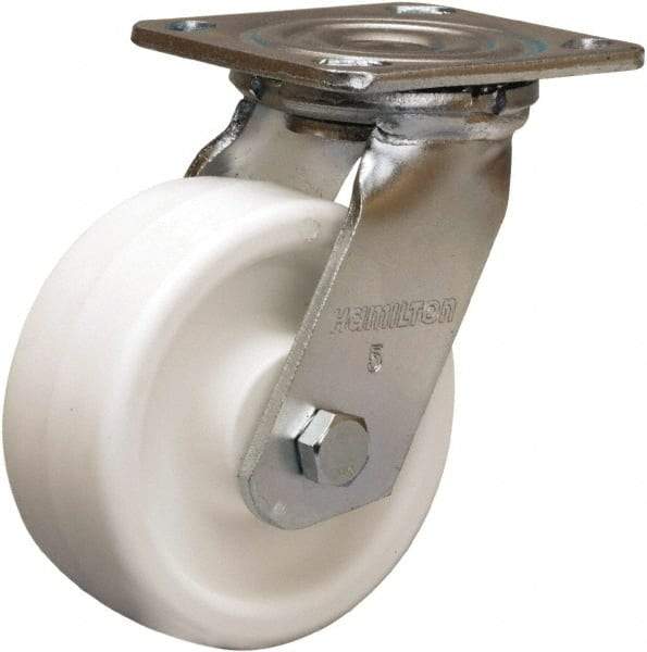 Hamilton - 5" Diam x 2" Wide x 6-1/2" OAH Top Plate Mount Swivel Caster - Polyolefin, 650 Lb Capacity, Delrin Bearing, 4 x 4-1/2" Plate - Apex Tool & Supply