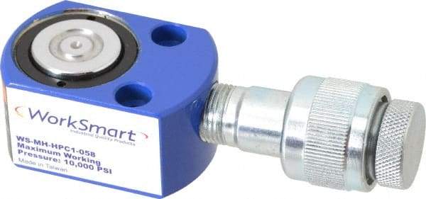 Value Collection - 5 Ton, 0.24" Stroke, 0.26 Cu In Oil Capacity, Portable Hydraulic Flat Body Cylinder - 1.1 Sq In Effective Area, 1.26" Lowered Ht., 1.5" Max Ht., 1.18" Cyl Bore Diam, 0.98" Plunger Rod Diam, 10,000 Max psi - Apex Tool & Supply