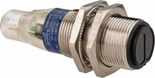 Telemecanique Sensors - 4 Pin M12 Connector, 4 Nominal Distance, Shock and Vibration Resistant, Retroreflective Photoelectric Sensor - 12 to 24 VDC, 500 Hz, Nickel Plated Brass, 2.36 Inch Long x 0.71 Inch Wide - Apex Tool & Supply