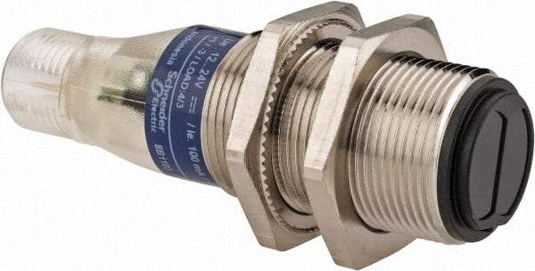 Telemecanique Sensors - 4 Pin M12 Connector, 4m Nominal Distance, Shock and Vibration Resistant, Retroreflective Photoelectric Sensor - 12 to 24 VDC, 500 Hz, Nickel Plated Brass, 2.36 Inch Long x 0.71 Inch Wide - Apex Tool & Supply