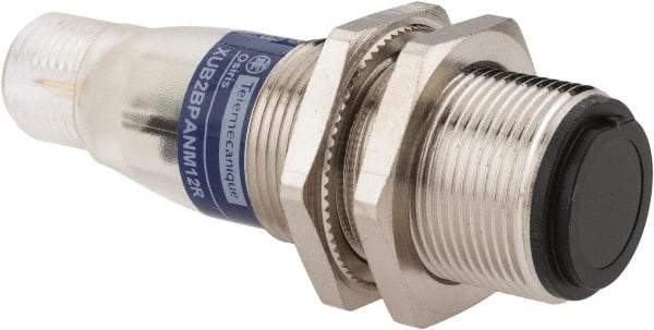 Telemecanique Sensors - 4 Pin M12 Connector, 15m Nominal Distance, Shock and Vibration Resistant, Through Beam Photoelectric Sensor - 12 to 24 VDC, 500 Hz, Nickel Plated Brass, 2.36 Inch Long x 0.71 Inch Wide - Apex Tool & Supply