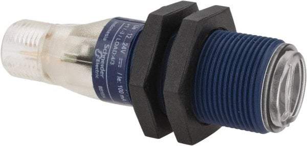 Telemecanique Sensors - 4 Pin M12 Connector, 0.1m Nominal Distance, Shock and Vibration Resistant, Diffused Photoelectric Sensor - 12 to 24 VDC, 500 Hz, PBT, 2.36 Inch Long x 0.71 Inch Wide - Apex Tool & Supply