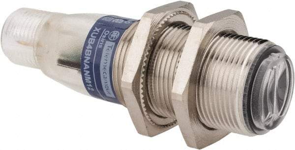 Telemecanique Sensors - 4 Pin M12 Connector, 0.1m Nominal Distance, Shock and Vibration Resistant, Diffused Photoelectric Sensor - 12 to 24 VDC, 500 Hz, Nickel Plated Brass, 2.36 Inch Long x 0.71 Inch Wide - Apex Tool & Supply
