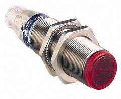Telemecanique Sensors - 4 Pin M12 Connector, 2m Nominal Distance, Shock and Vibration Resistant, Polarized Retroreflective Photoelectric Sensor - 12 to 24 VDC, 500 Hz, Nickel Plated Brass, 2.44 Inch Long x 0.71 Inch Wide - Apex Tool & Supply