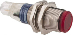 Telemecanique Sensors - 4 Pin M12 Connector, 2m Nominal Distance, Shock and Vibration Resistant, Polarized Retroreflective Photoelectric Sensor - 12 to 24 VDC, 500 Hz, Nickel Plated Brass, 2.44 Inch Long x 0.71 Inch Wide - Apex Tool & Supply