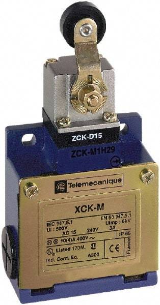 Telemecanique Sensors - DP, NC/NO, 240 VAC, Screw Terminal, Roller Lever Actuator, General Purpose Limit Switch - IP66 IPR Rating - Apex Tool & Supply