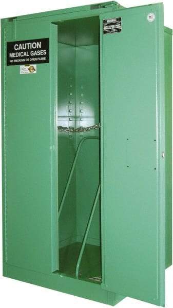 Securall Cabinets - 1 Door, Green Steel Standard Safety Cabinet for Flammable and Combustible Liquids - 46" High x 43" Wide x 18" Deep, Self Closing Door, 3 Point Key Lock, H Cylinder Capacity - Apex Tool & Supply