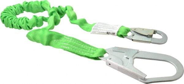 Miller - 6' Long, 310 Lb Capacity, 1 Leg Locking Snap Hook Harness Shock Absorbing Lanyard - 1" Diam, Polyester Webbing, Locking Rebar Hook Anchorage Connection - Apex Tool & Supply