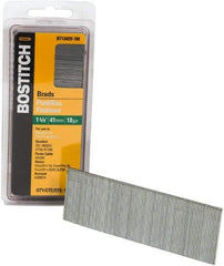 Stanley Bostitch - 18 Gauge 0.05" Shank Diam 1-5/8" Long Brad Nails for Power Nailers - Steel, Bright Finish, Ring Shank, Straight Stick Adhesive Collation, Brad Head, Chisel Point - Apex Tool & Supply
