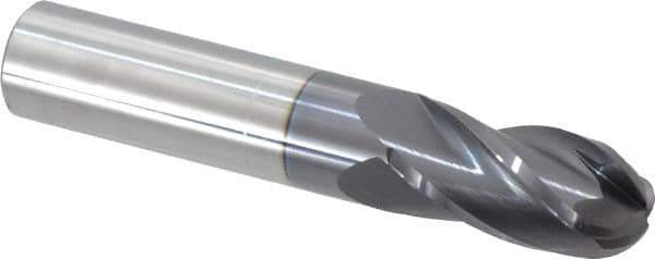 Hertel - 5/8" Diam, 1-1/4" LOC, 4 Flute Solid Carbide Ball End Mill - AlTiN Finish, Single End, 3-1/2" OAL, 5/8" Shank Diam - Apex Tool & Supply