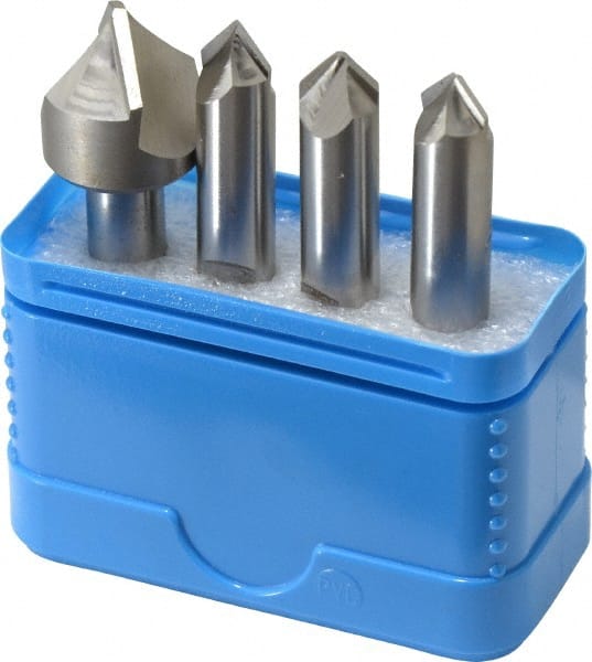 Hertel - 4 Piece 3/8 & 3/4" Cutter Head Diam, Cobalt Chamfer Mill Set - Apex Tool & Supply