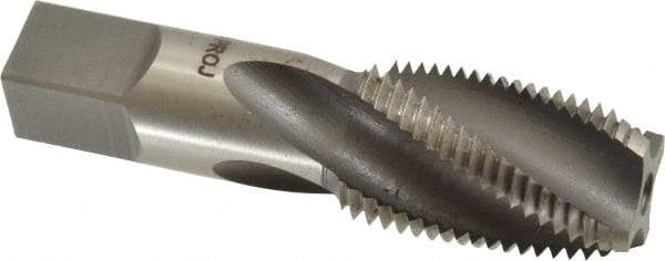 Hertel - 1/2-14 NPT, 15° Helix, 4 Flutes, Bright Finish, High Speed Steel, Spiral Flute Pipe Tap - 11/16" Shank Diam, 1-3/8" Thread Length, 0.515" Square Size, - Apex Tool & Supply
