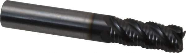 OSG - 3/8" Diam, Coarse Pitch, 7/8" LOC, 4 Flute Solid Carbide 0.03" Corner Radius Roughing End Mill - TiAlN Finish, 2-1/2" OAL, 3/8" Shank Diam, Single End, Centercutting, 40° Helix - Apex Tool & Supply