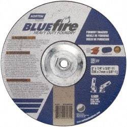 Norton - 20 Grit, 9" Wheel Diam, 1/4" Wheel Thickness, Type 27 Depressed Center Wheel - Zirconia Alumina/Silicon Carbide Blend, R Hardness, 6,600 Max RPM, Compatible with Angle Grinder - Apex Tool & Supply