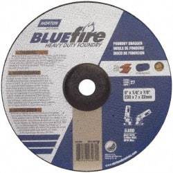 Norton - 20 Grit, 9" Wheel Diam, 1/4" Wheel Thickness, 7/8" Arbor Hole, Type 27 Depressed Center Wheel - Zirconia Alumina/Silicon Carbide Blend, T Hardness, 6,600 Max RPM, Compatible with Angle Grinder - Apex Tool & Supply