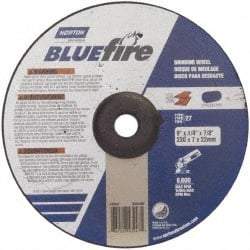 Norton - 24 Grit, 9" Wheel Diam, 1/4" Wheel Thickness, 7/8" Arbor Hole, Type 27 Depressed Center Wheel - Zirconia Alumina, S Hardness, 6,000 Max RPM, Compatible with Angle Grinder - Apex Tool & Supply