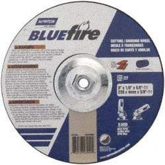 Norton - 30 Grit, 9" Wheel Diam, 1/8" Wheel Thickness, Type 27 Depressed Center Wheel - Zirconia Alumina, U Hardness, 6,000 Max RPM, Compatible with Angle Grinder - Apex Tool & Supply