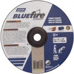 Norton - 20 Grit, 9" Wheel Diam, 1/4" Wheel Thickness, 7/8" Arbor Hole, Type 27 Depressed Center Wheel - Zirconia Alumina, T Hardness, 6,000 Max RPM, Compatible with Angle Grinder - Apex Tool & Supply