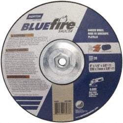 Norton - 24 Grit, 9" Wheel Diam, 1/4" Wheel Thickness, Type 27 Depressed Center Wheel - Zirconia Alumina, S Hardness, 6,000 Max RPM, Compatible with Angle Grinder - Apex Tool & Supply