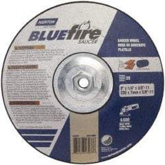 Norton - 24 Grit, 9" Wheel Diam, 1/4" Wheel Thickness, Type 27 Depressed Center Wheel - Zirconia Alumina, S Hardness, 6,000 Max RPM, Compatible with Angle Grinder - Apex Tool & Supply