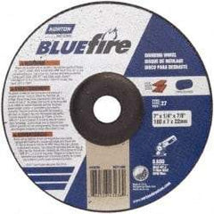 Norton - 24 Grit, 7" Wheel Diam, 1/4" Wheel Thickness, 7/8" Arbor Hole, Type 27 Depressed Center Wheel - Zirconia Alumina, S Hardness, 8,600 Max RPM, Compatible with Angle Grinder - Apex Tool & Supply