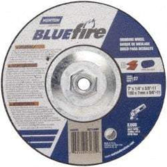 Norton - 30 Grit, 7" Wheel Diam, 1/8" Wheel Thickness, Type 27 Depressed Center Wheel - Zirconia Alumina, U Hardness, 8,600 Max RPM, Compatible with Angle Grinder - Apex Tool & Supply