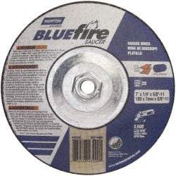 Norton - 24 Grit, 7" Wheel Diam, 1/4" Wheel Thickness, Type 28 Depressed Center Wheel - Zirconia Alumina, S Hardness, 8,600 Max RPM, Compatible with Angle Grinder - Apex Tool & Supply