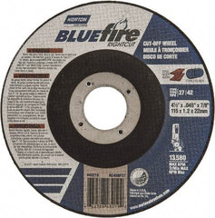 Norton - 24 Grit, 4-1/2" Wheel Diam, 1/16" Wheel Thickness, 7/8" Arbor Hole, Type 27 Depressed Center Wheel - Zirconia Alumina, R Hardness, 13,580 Max RPM, Compatible with Angle Grinder - Apex Tool & Supply