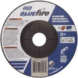 Norton - 24 Grit, 5" Wheel Diam, 1/4" Wheel Thickness, 7/8" Arbor Hole, Type 27 Depressed Center Wheel - Zirconia Alumina, S Hardness, 12,225 Max RPM, Compatible with Angle Grinder - Apex Tool & Supply