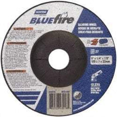 Norton - 24 Grit, 5" Wheel Diam, 1/4" Wheel Thickness, 7/8" Arbor Hole, Type 27 Depressed Center Wheel - Zirconia Alumina, S Hardness, 12,225 Max RPM, Compatible with Angle Grinder - Apex Tool & Supply