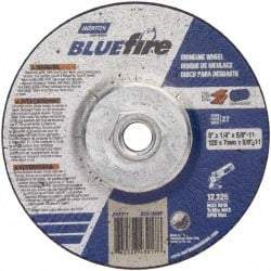 Norton - 24 Grit, 5" Wheel Diam, 1/4" Wheel Thickness, Type 27 Depressed Center Wheel - Zirconia Alumina, S Hardness, 12,225 Max RPM, Compatible with Angle Grinder - Apex Tool & Supply