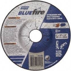 Norton - 30 Grit, 5" Wheel Diam, 1/8" Wheel Thickness, 7/8" Arbor Hole, Type 27 Depressed Center Wheel - Zirconia Alumina, U Hardness, 12,225 Max RPM, Compatible with Angle Grinder - Apex Tool & Supply