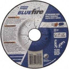 Norton - 30 Grit, 5" Wheel Diam, 1/8" Wheel Thickness, 7/8" Arbor Hole, Type 27 Depressed Center Wheel - Zirconia Alumina, U Hardness, 12,225 Max RPM, Compatible with Angle Grinder - Apex Tool & Supply