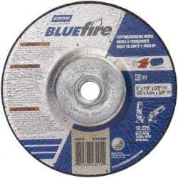 Norton - 30 Grit, 5" Wheel Diam, 1/8" Wheel Thickness, Type 27 Depressed Center Wheel - Zirconia Alumina, U Hardness, 12,225 Max RPM, Compatible with Angle Grinder - Apex Tool & Supply