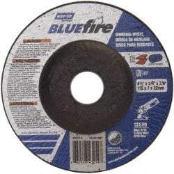 Norton - 24 Grit, 4-1/2" Wheel Diam, 1/4" Wheel Thickness, 7/8" Arbor Hole, Type 27 Depressed Center Wheel - Zirconia Alumina, S Hardness, 13,580 Max RPM, Compatible with Angle Grinder - Apex Tool & Supply