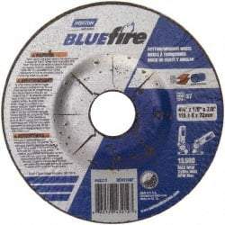 Norton - 30 Grit, 4-1/2" Wheel Diam, 1/8" Wheel Thickness, 7/8" Arbor Hole, Type 27 Depressed Center Wheel - Zirconia Alumina, U Hardness, 13,580 Max RPM, Compatible with Angle Grinder - Apex Tool & Supply