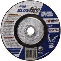 Norton - 24 Grit, 4-1/2" Wheel Diam, 1/4" Wheel Thickness, Type 27 Depressed Center Wheel - Zirconia Alumina/Silicon Carbide Blend, T Hardness, 13,580 Max RPM, Compatible with Angle Grinder - Apex Tool & Supply