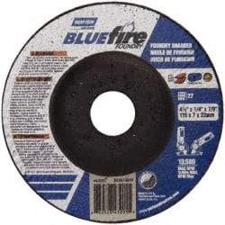 Norton - 24 Grit, 4-1/2" Wheel Diam, 1/4" Wheel Thickness, 7/8" Arbor Hole, Type 27 Depressed Center Wheel - Zirconia Alumina/Silicon Carbide Blend, T Hardness, 13,580 Max RPM, Compatible with Angle Grinder - Apex Tool & Supply